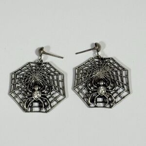 Silver tone Spider Web Earrings